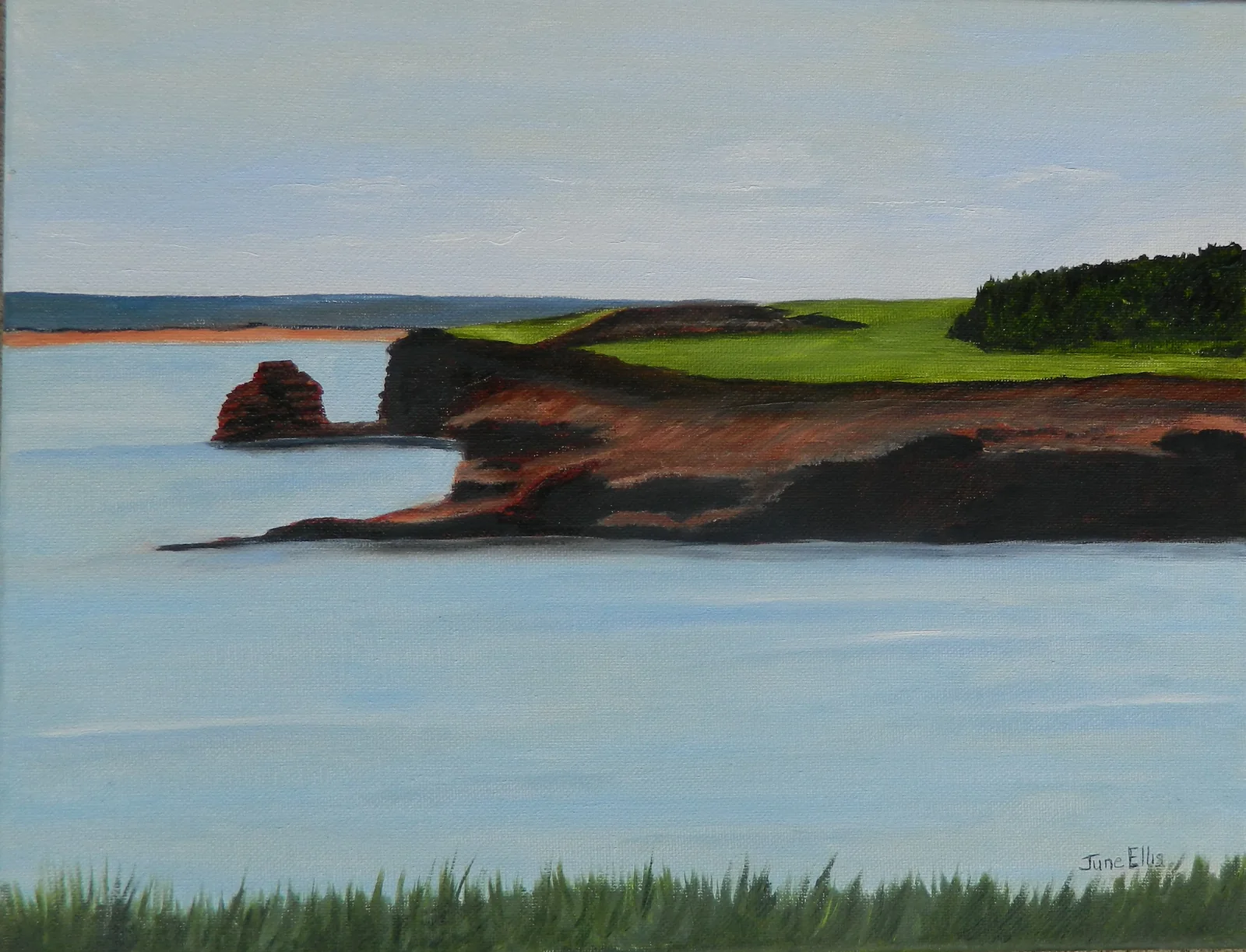 Cape Tryon, Prince Edward Island is an original oil painting on 11x14 inch stretched canvas showing red cliffs and seaside