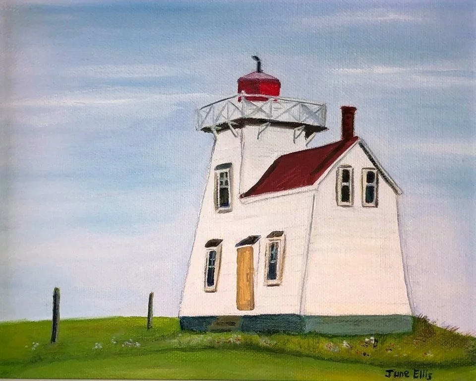 Lighthouse at North Rustico is an original oil painting on 8x10 canvas shows one of the lighthouses on Prince Edward Island