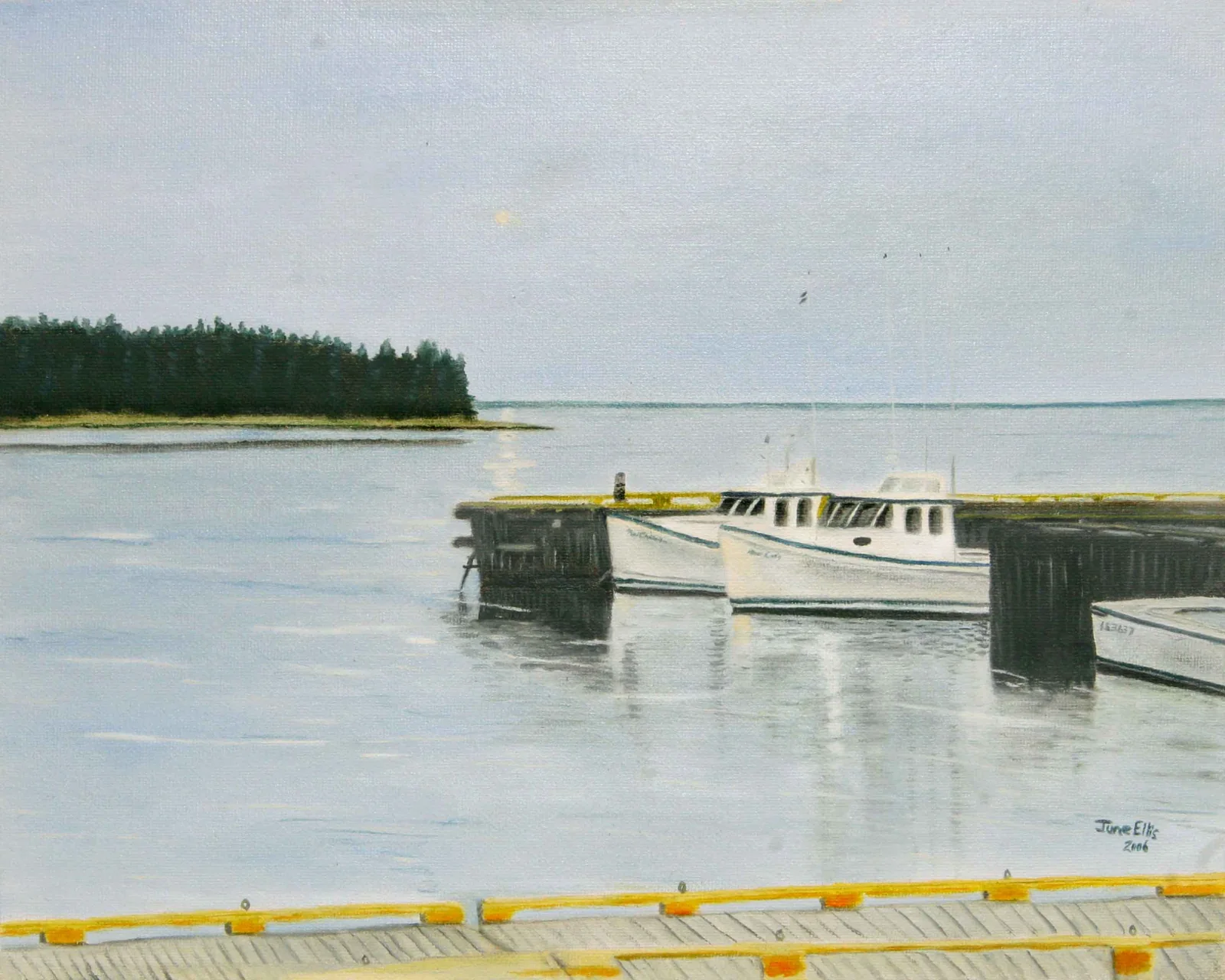 Northport Wharf is an original oil painting on 11x14 canvas shows one of the many wharfs on Prince Edward Island