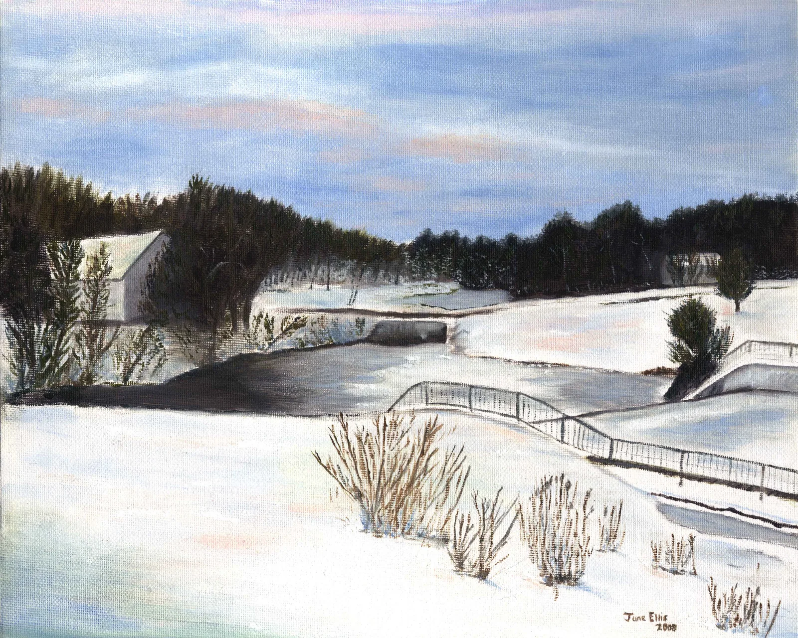 Snow scene with river in the background